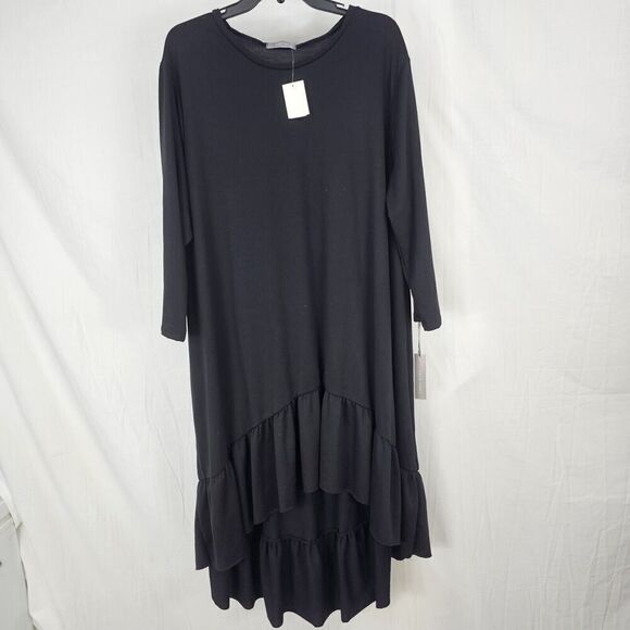 Last Tango Ruffle French Terry Black Long Sleeve Tunic Dress Women's Size L/XL - Picture 1 of 6